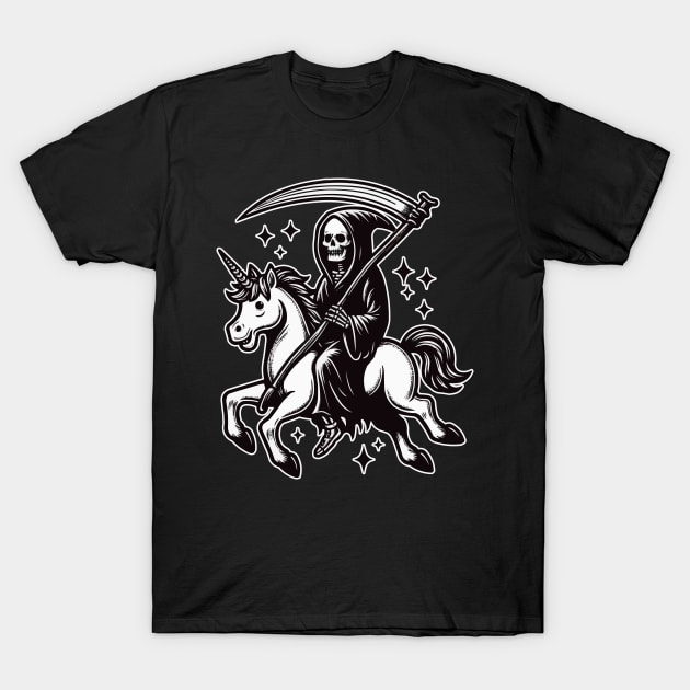 Grim Reaper Ride Unicorn T-Shirt by fikriamrullah